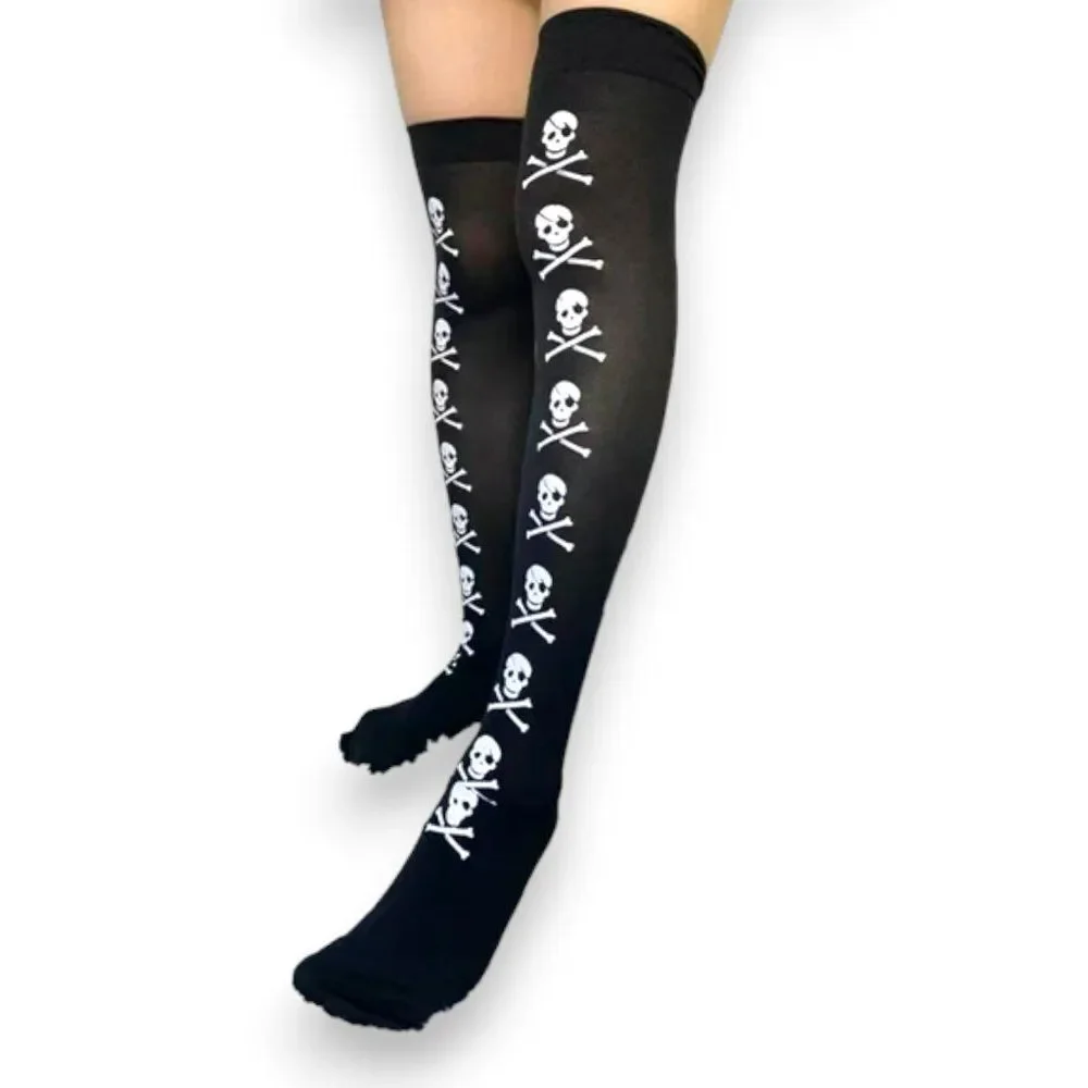 Black Bad To The Bone Thigh High Lightweight Stockings Over Knee Socks